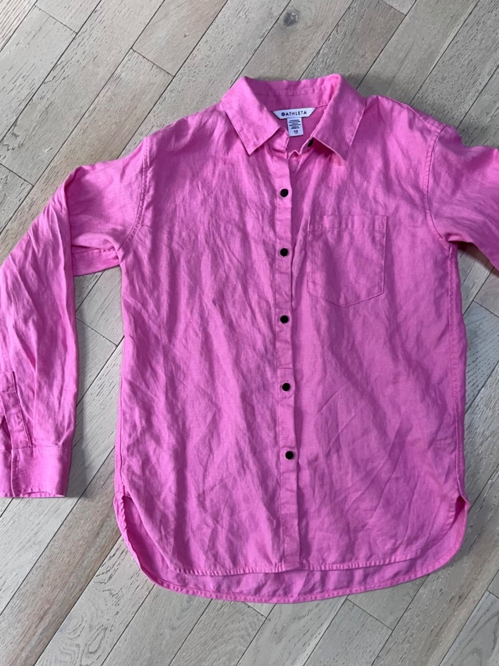 Athleta  Retreat 100% Linen Top Sz XS- Pink Button Up Shirt Relaxed Fit